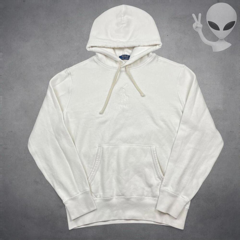 Polo Ralph Lauren Hoodie Small White Big Pony Pullover Sweatshirt Preppy - Picture 3 of 4